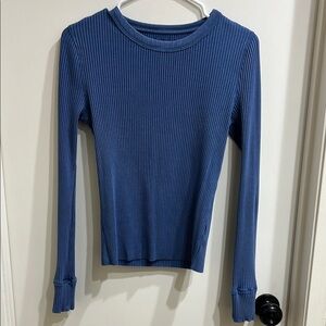 Blue Ribbed Long Sleeve Top